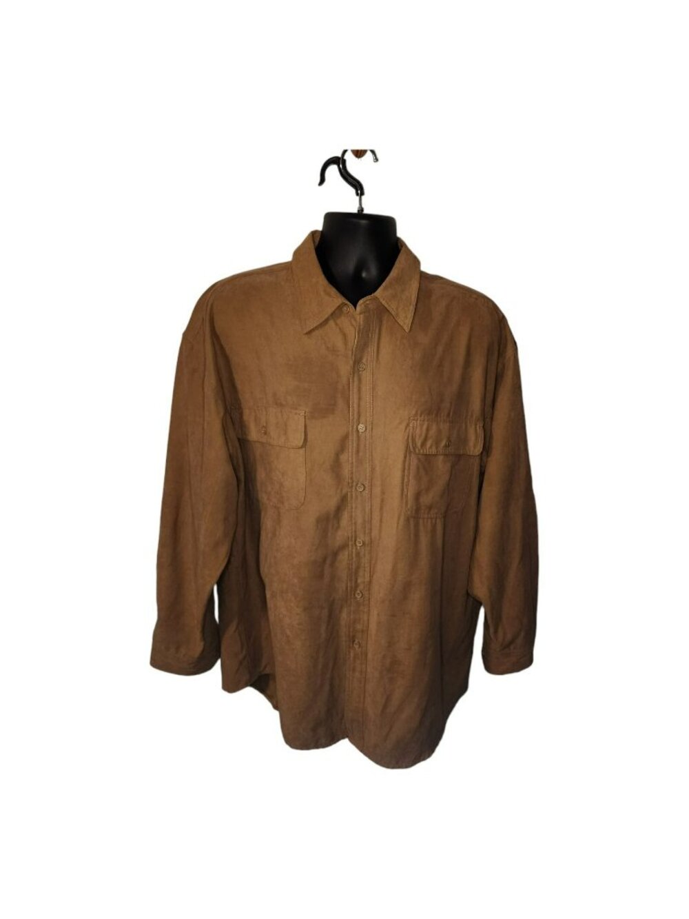 Montage Collection Faux Suede Button Up Long Sleeve Mens Shirt Size 2XL Camel